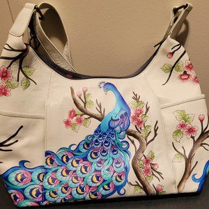Annuschka Hand Painted Leather Shoulder Bag, size 15 x 10.5